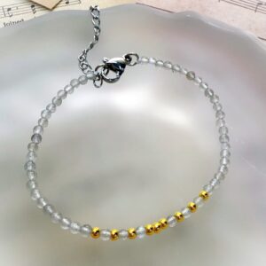 灰月光x足金珠手鍊 (2mm)